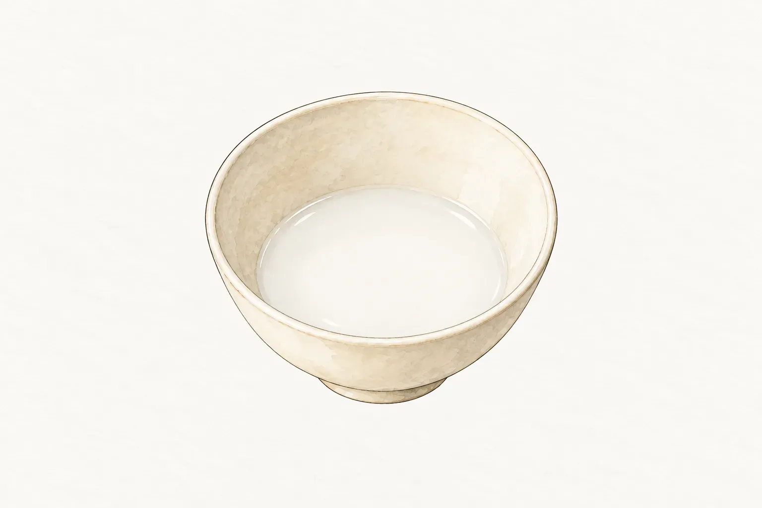 米白色瓷碗內是拌勻的乳白色太白粉水，表面沒有乾粉塊